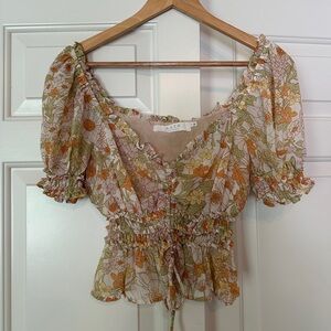 ASTR Puff Sleeve Blouse with Ruched Tie Front